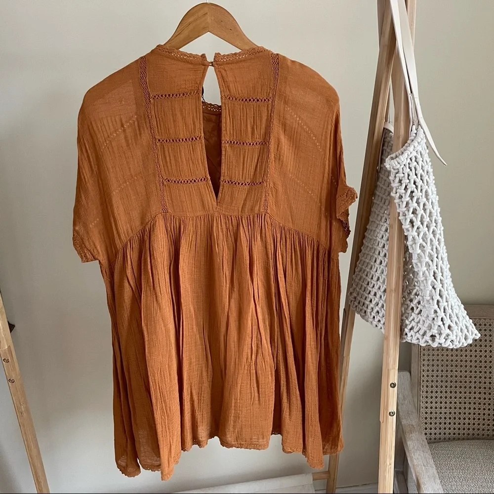 ✨SOLD✨ Zara Embroidered Crochet Romper Mini Dress in Burnt Orange - XS - Picture 4 of 4
